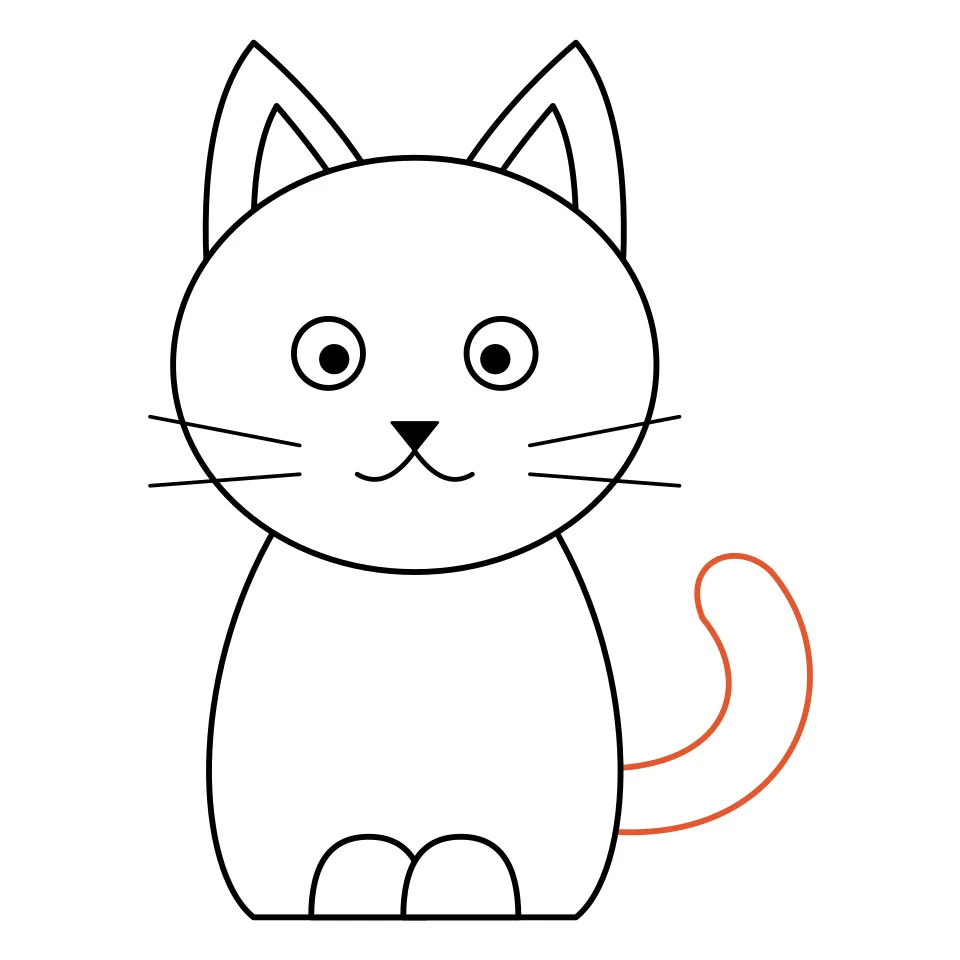 How to draw a cat, step 7: Finish with a curly tail.