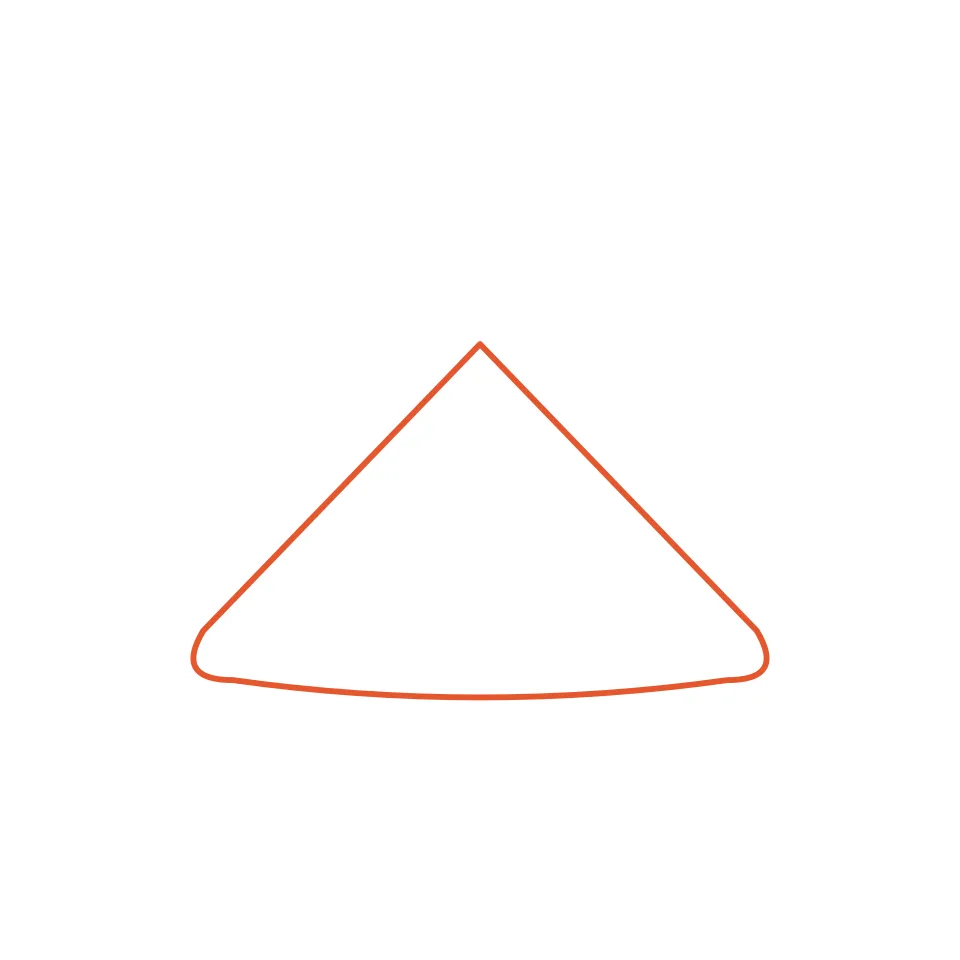 How to draw a christmas tree, step 1: Draw a big wide triangle for the bottom.