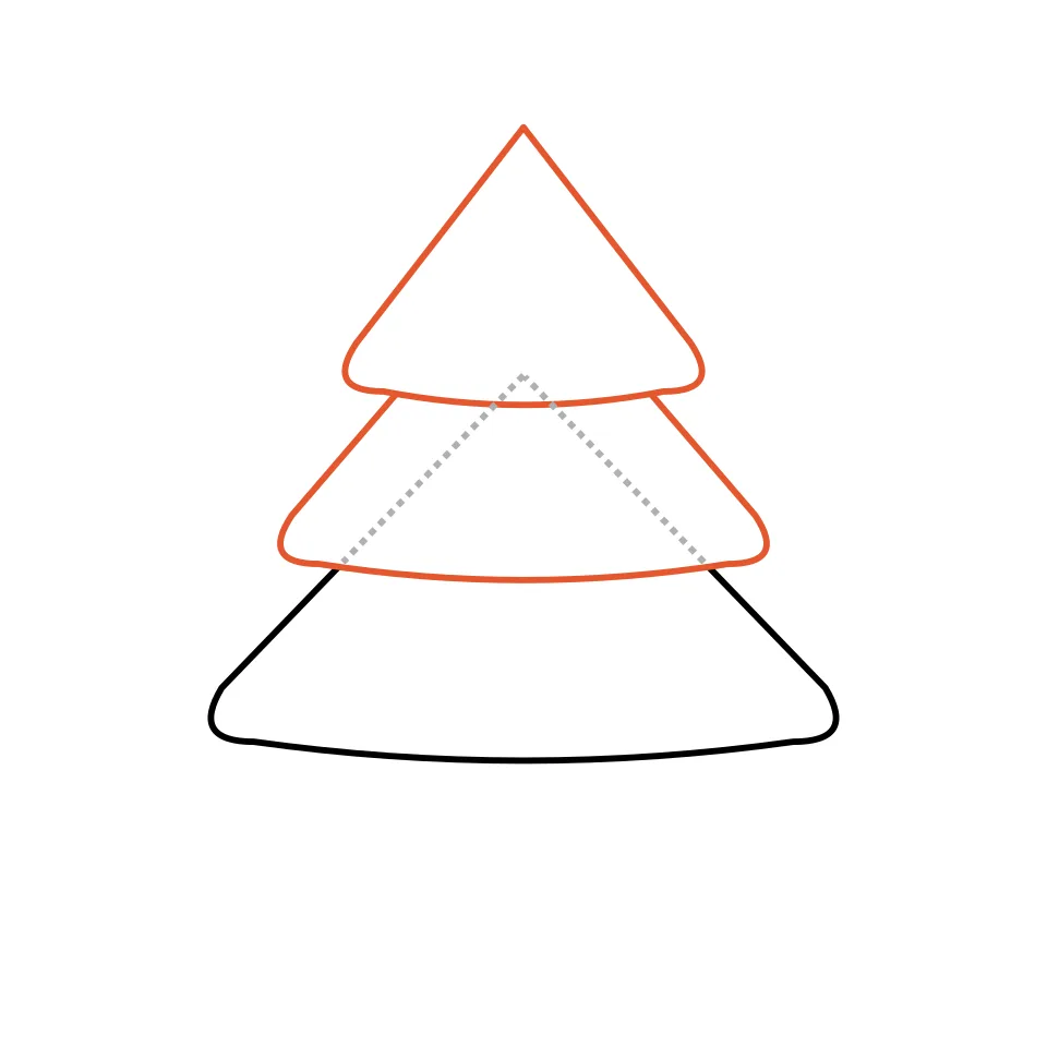 How to draw a christmas tree, step 2: Stack two smaller triangles on top.