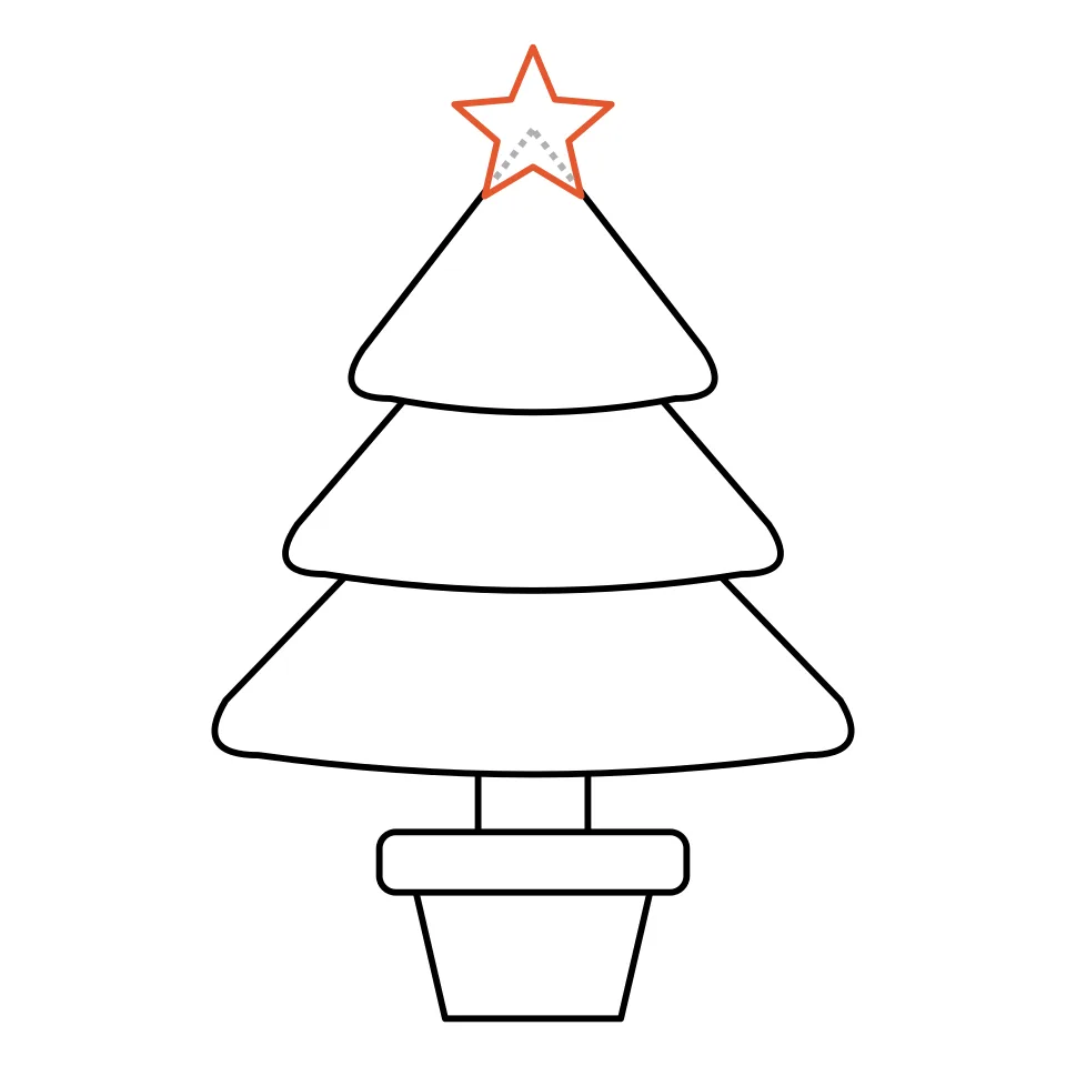 How to draw a christmas tree, step 4: Put a shiny star on the very top.