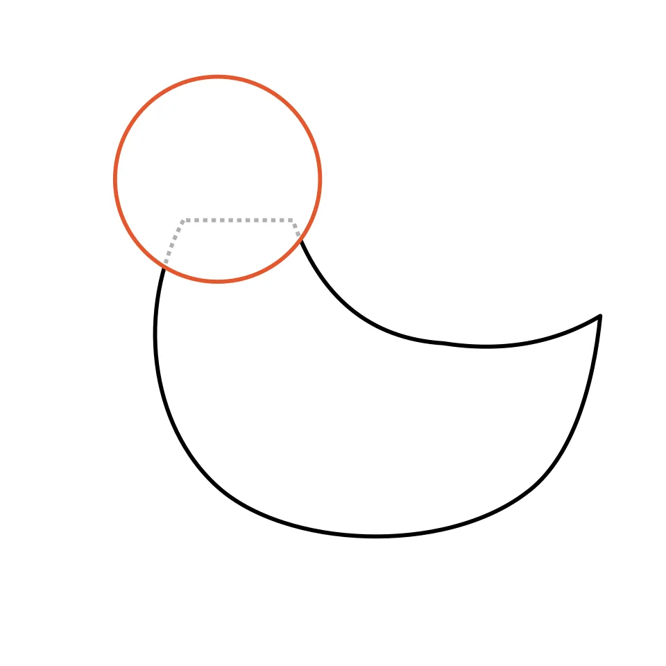How to draw a duck, step 2: Put a big round head on top of the neck.