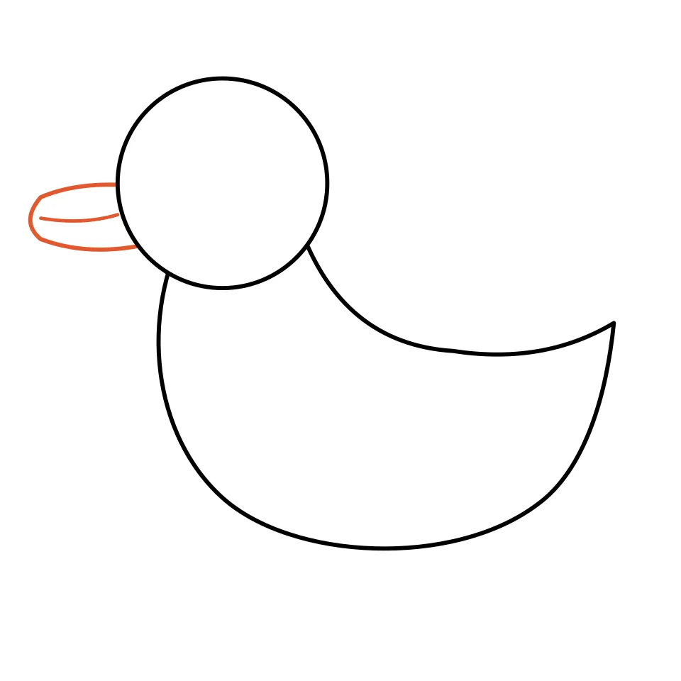 How to draw a duck, step 3: Add a long flat bill pointing left.