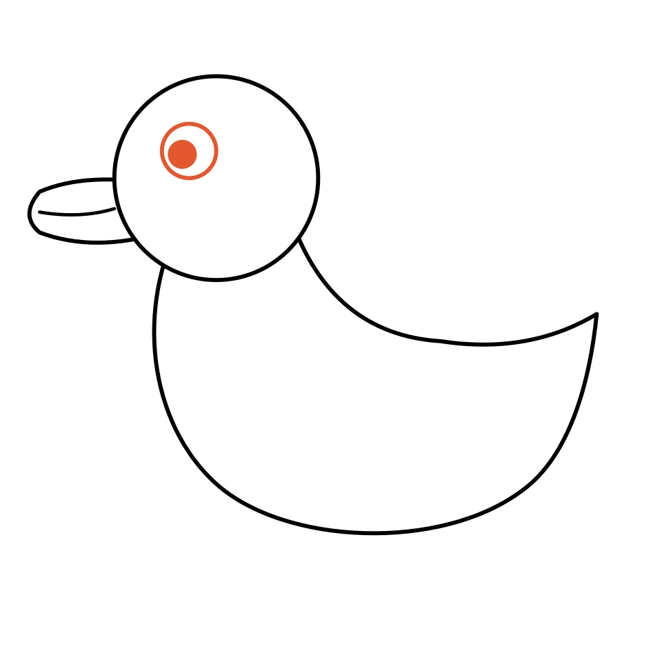 How to draw a duck, step 4: Draw a round eye with a dark pupil.