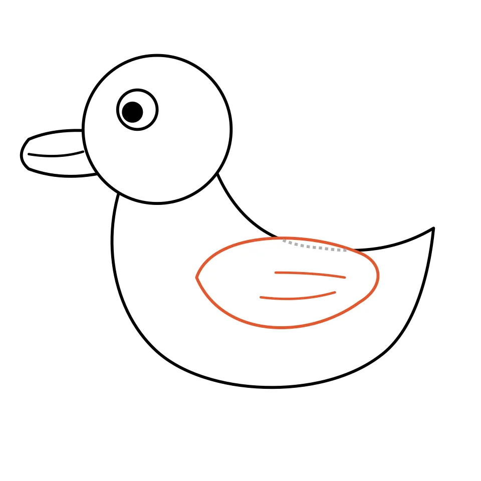 How to draw a duck, step 5: Add a wing on the side.