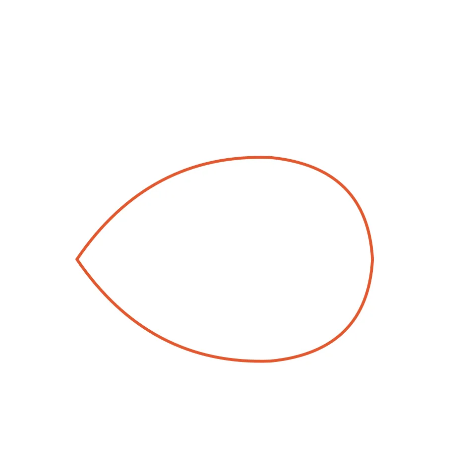 How to draw a fish, step 1: Draw an egg shape for the body, pointy end to the left.