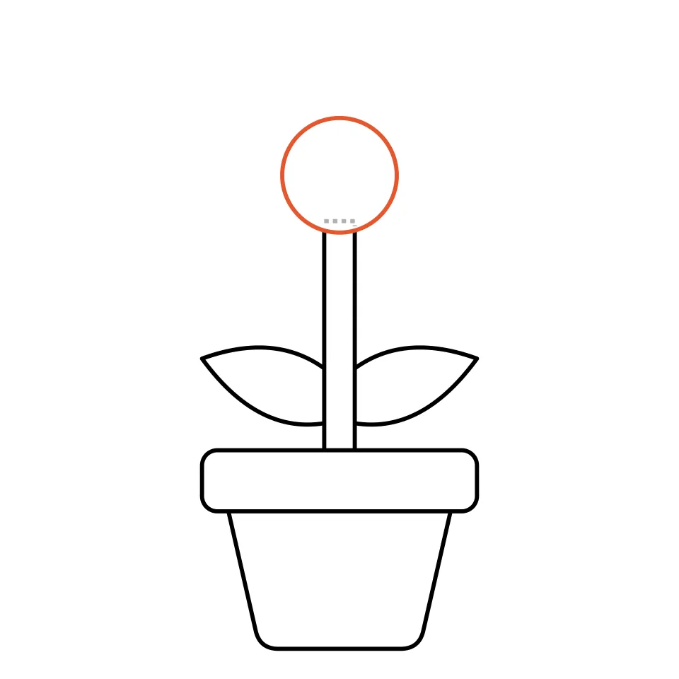How to draw a flower, step 3: Draw a round circle on top of the stem.