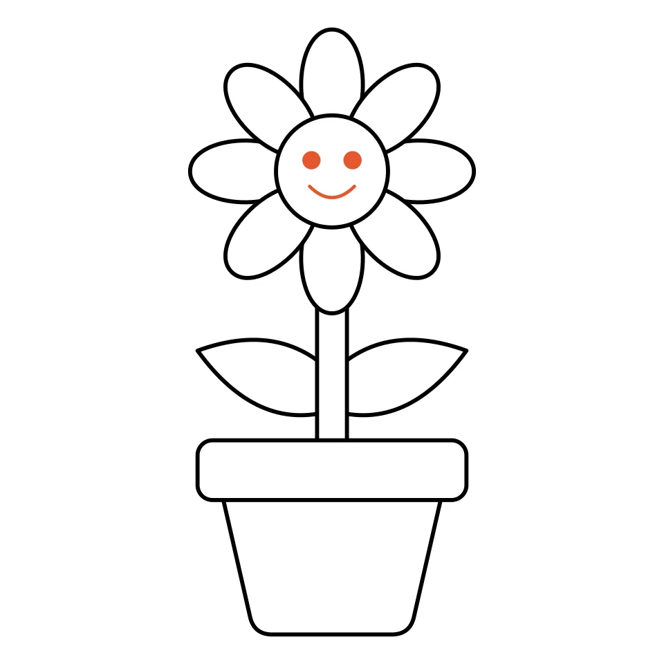 How to draw a flower, step 6: Give the flower two eyes and a smile.