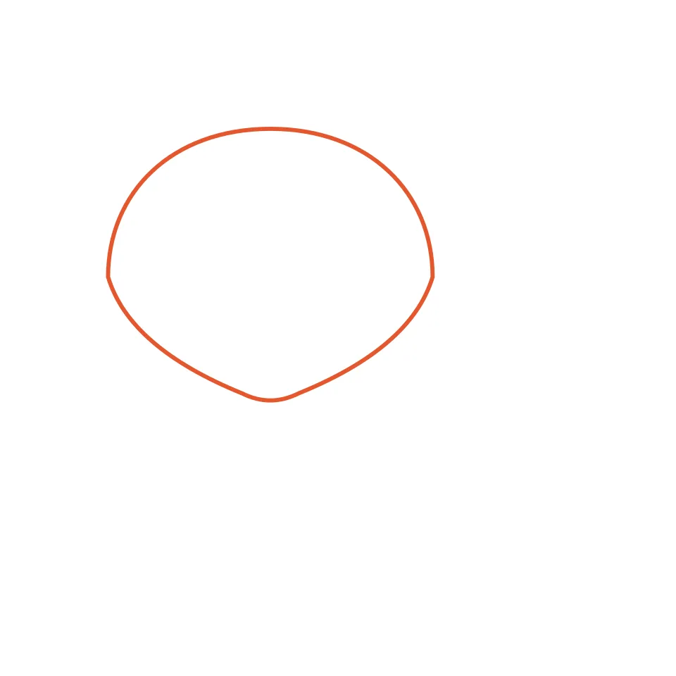 How to draw a fox, step 1: Draw a round head with a soft chin.