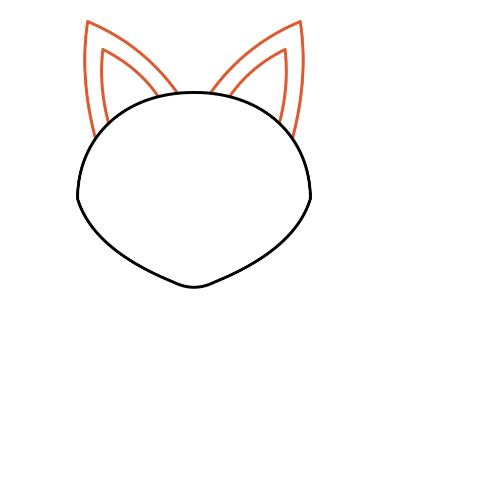 How to draw a fox, step 2: Add two tall pointy ears.