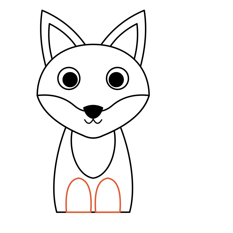 How to draw a fox, step 6: Add two little front paws.