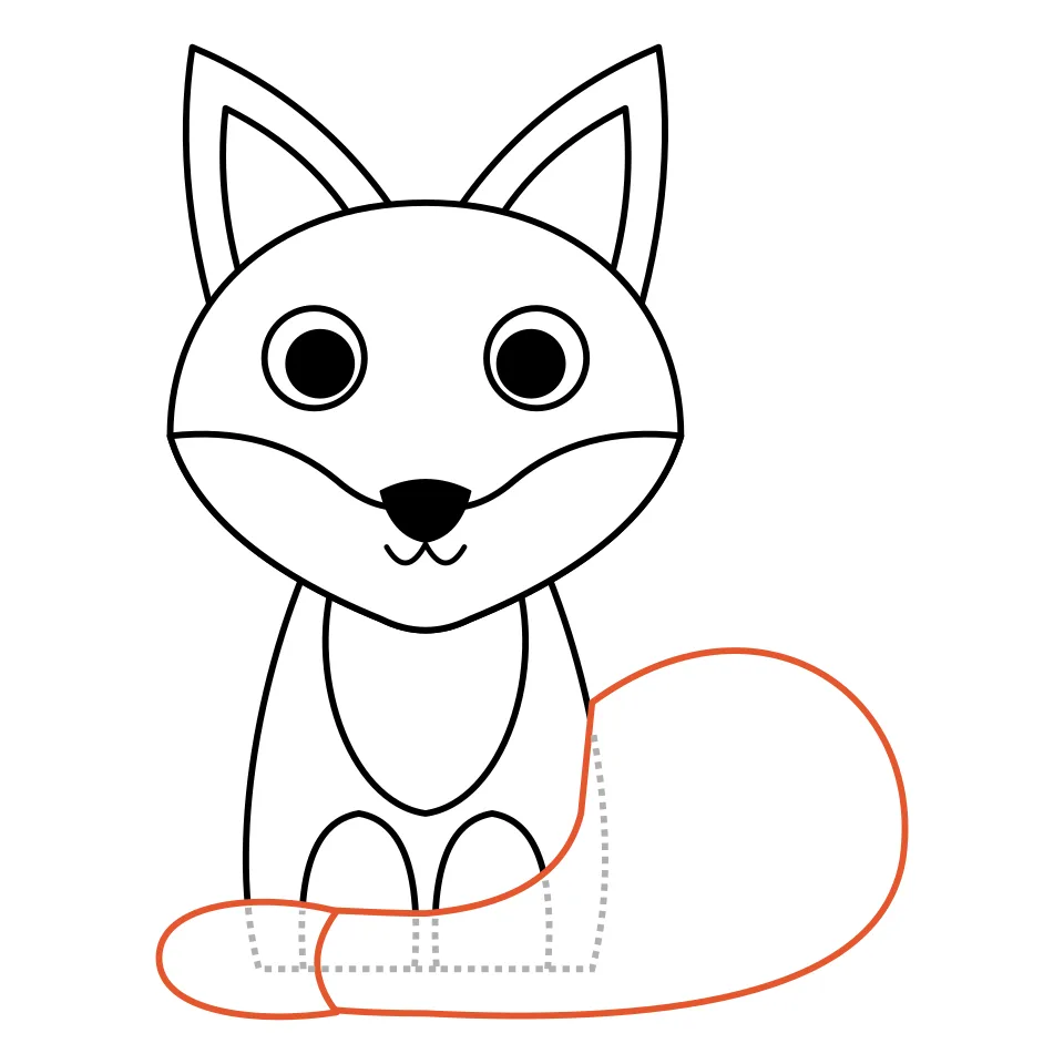 How to draw a fox, step 7: Wrap a bushy tail with a white tip.