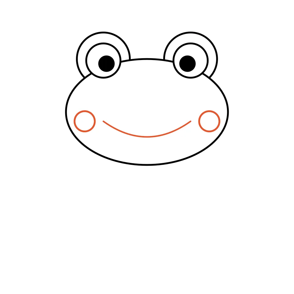 How to draw a frog, step 3: Give your frog a wide smile and rosy cheeks.