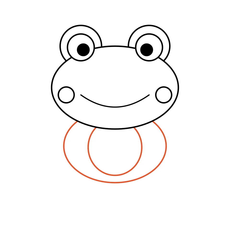 How to draw a frog, step 4: Draw a round body with a belly under the head.