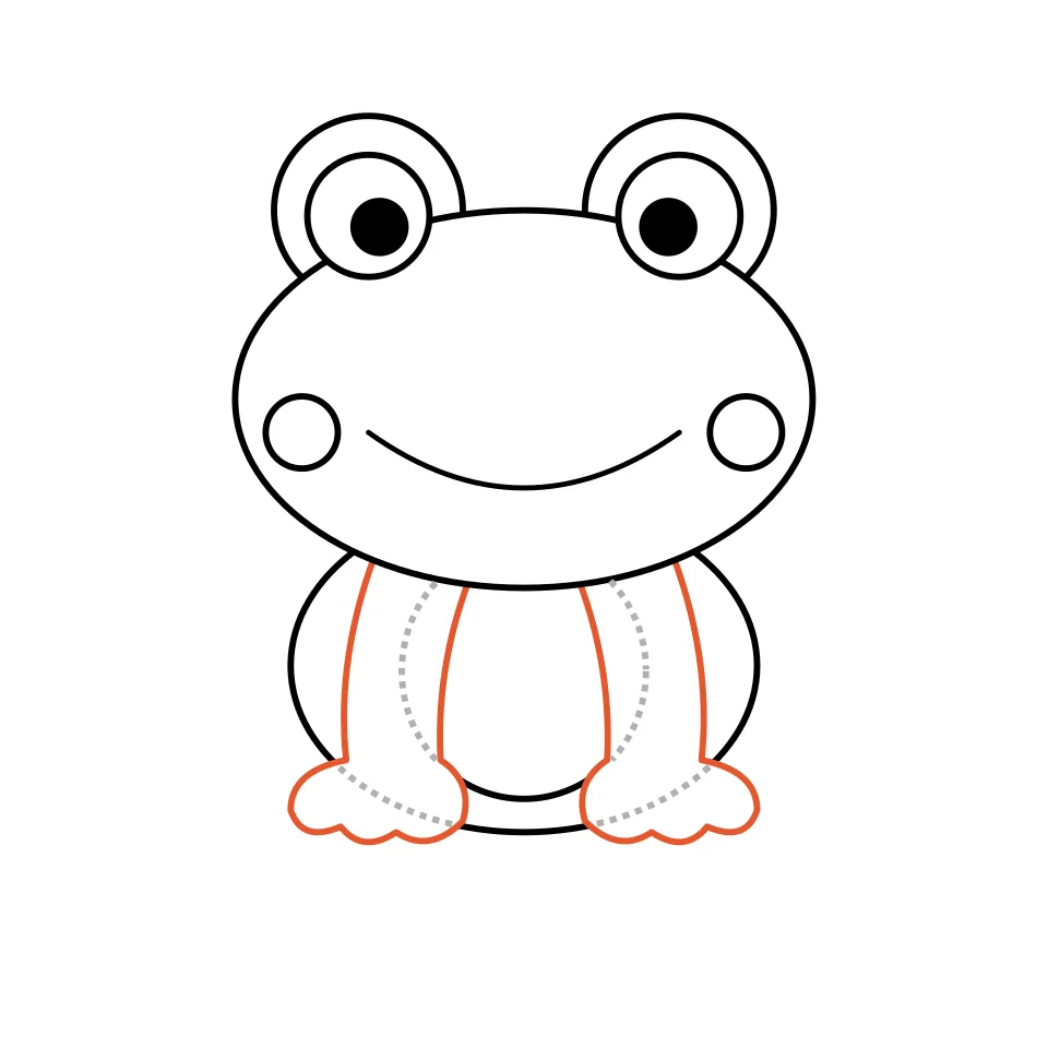 How to draw a frog, step 5: Add two front legs with little toes.