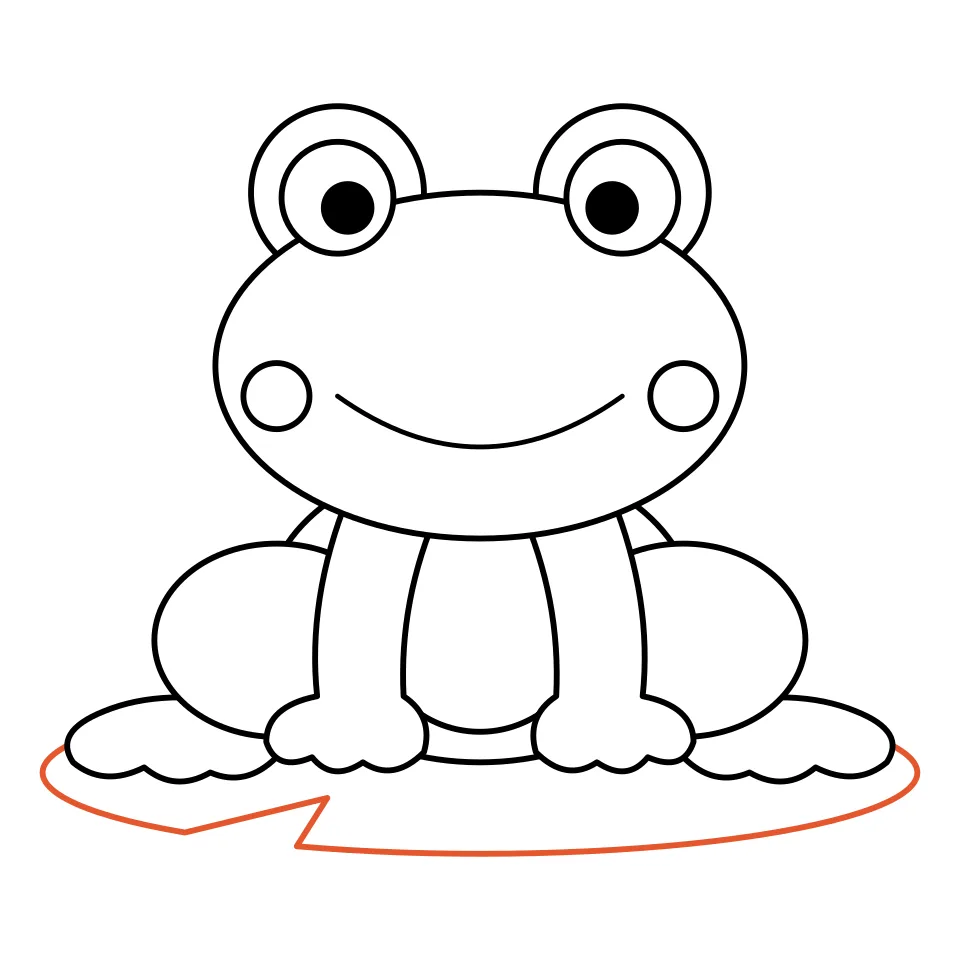 How to draw a frog, step 7: Finish with a round lily pad to sit on.