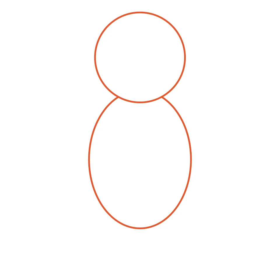 How to draw a gingerbread man, step 1: Draw a round head and an oval body.