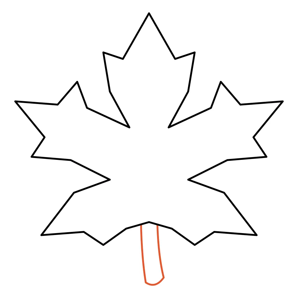 How to draw a leaf, step 2: Add a short stem at the bottom.