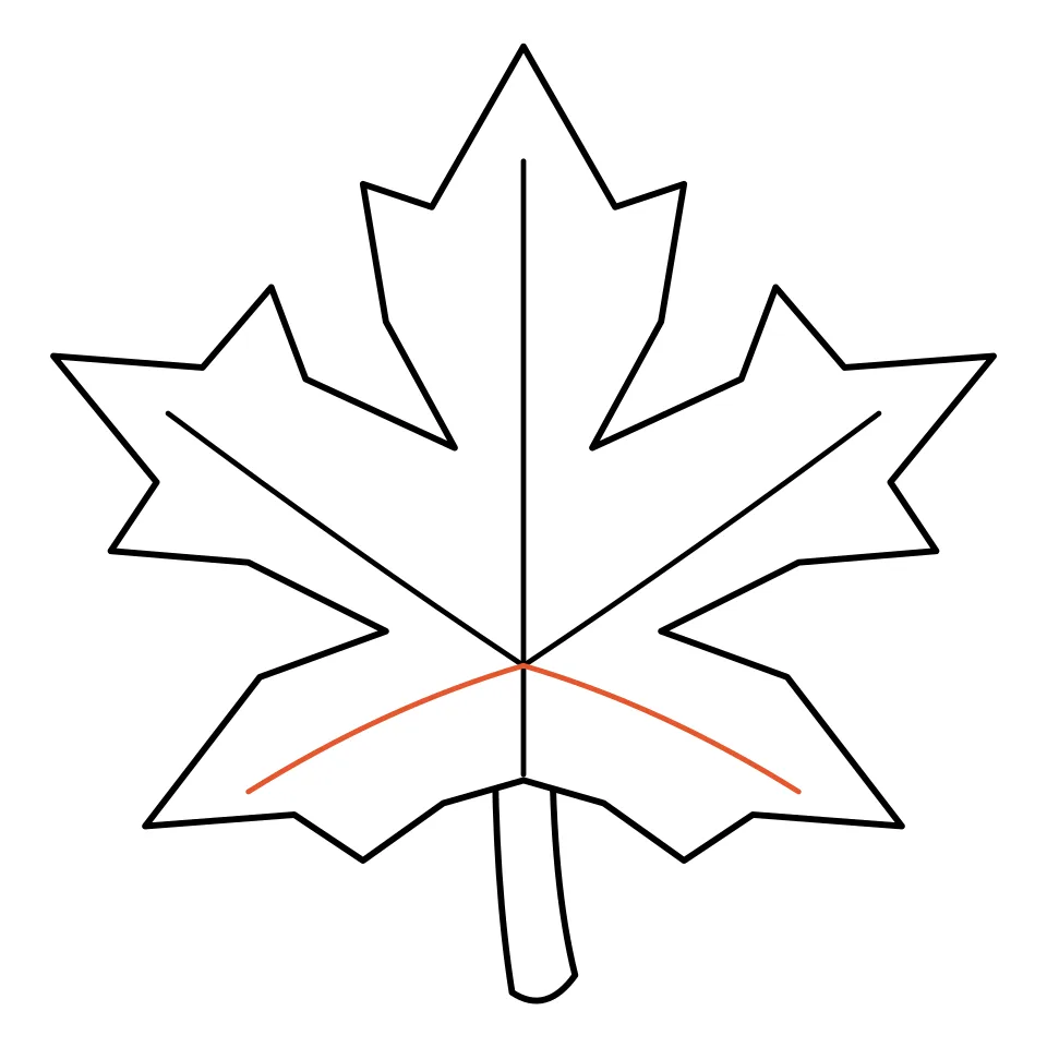 How to draw a leaf, step 5: Add two veins down to the bottom tips.