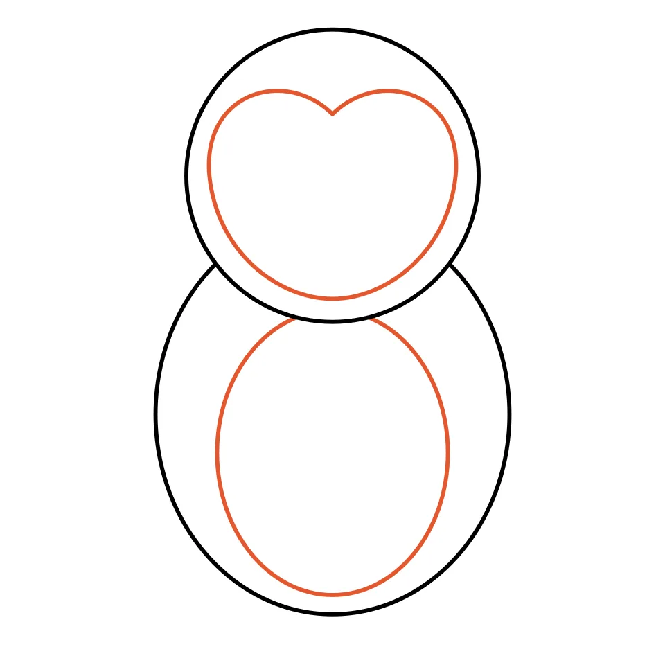How to draw a penguin, step 3: Draw a white face and a white belly.