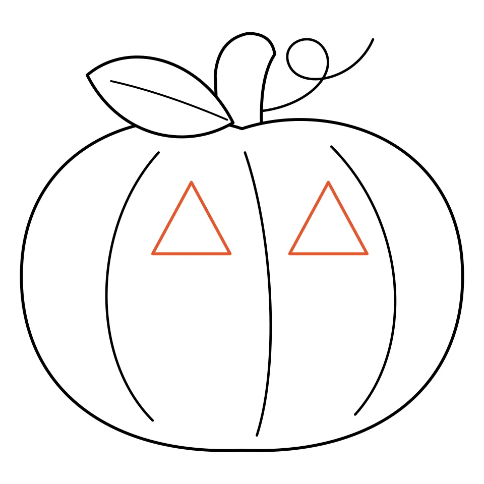 How to draw a pumpkin, step 5: Draw two triangle eyes.