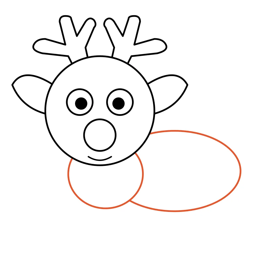 How to draw a reindeer, step 4: Draw a long oval body and a round chest.
