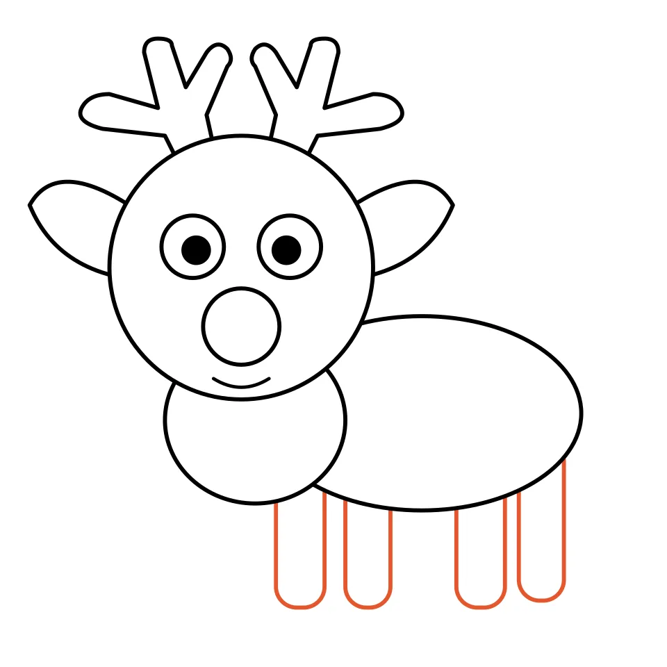 How to draw a reindeer, step 5: Add four straight legs under the body.