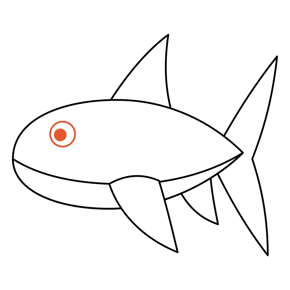 How to draw a shark, step 5: Draw one big round eye with a dark pupil.