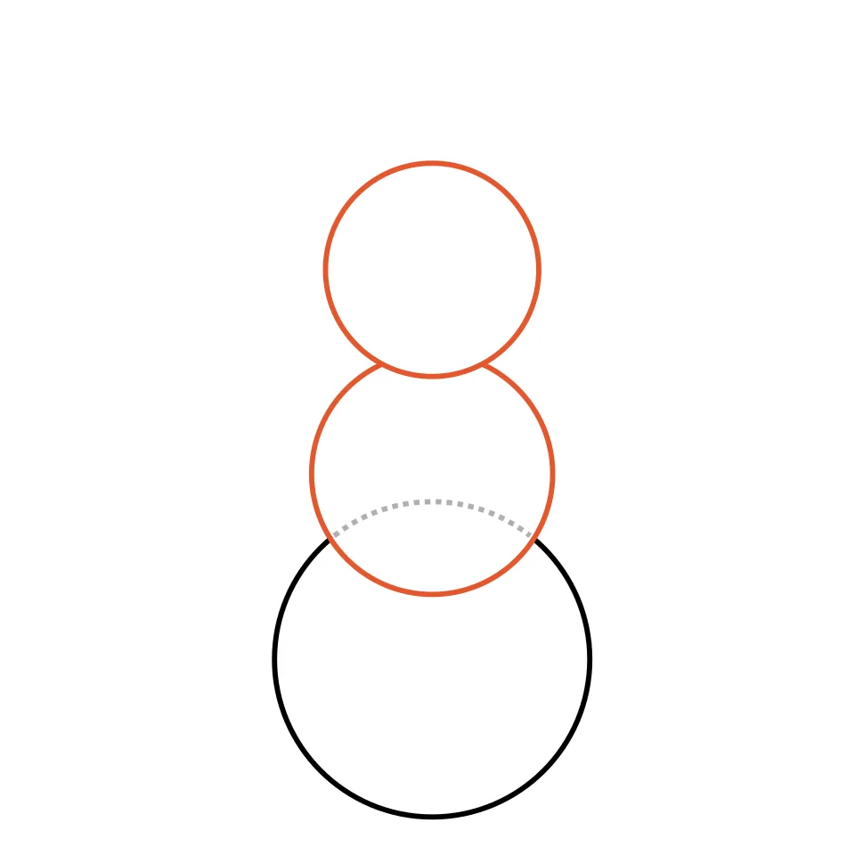 How to draw a snowman, step 2: Stack a middle snowball and a head.
