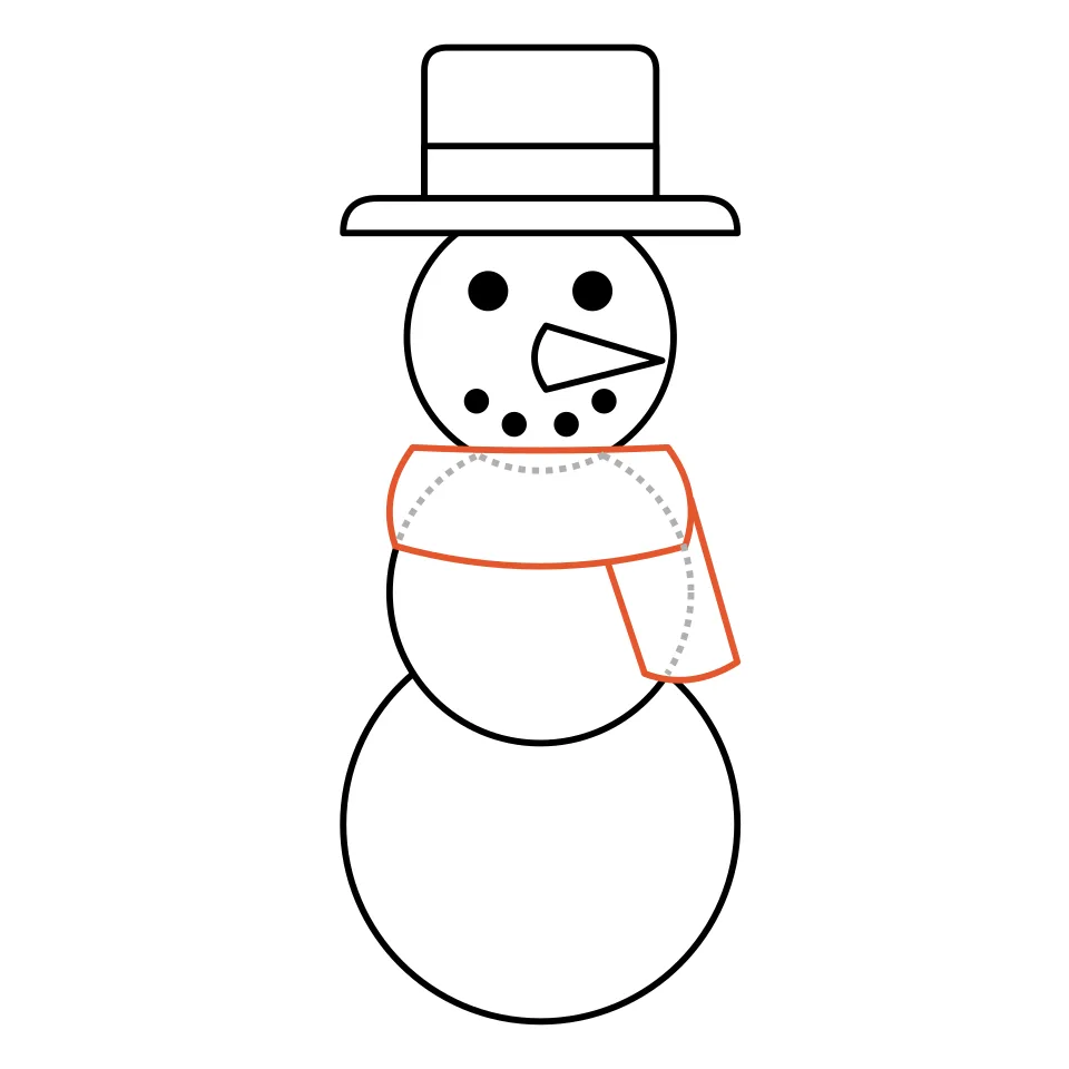 How to draw a snowman, step 6: Wrap a cozy scarf around the neck.