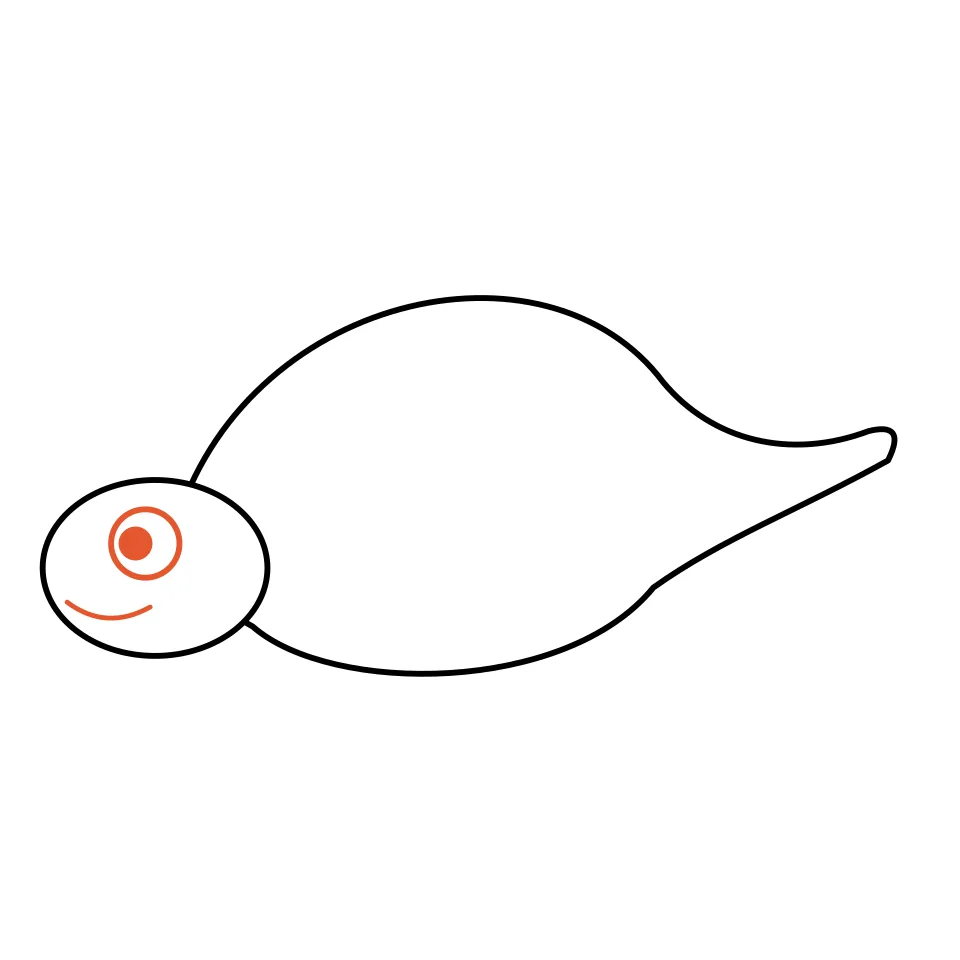 How to draw a stegosaurus, step 3: Give it a round eye and a happy smile.