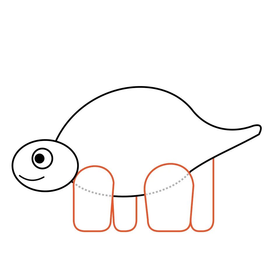 How to draw a stegosaurus, step 4: Draw four chunky legs under the body.