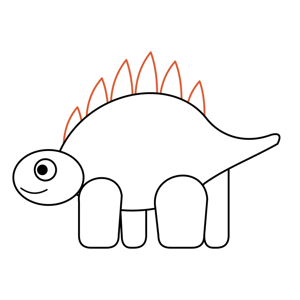 How to draw a stegosaurus, step 5: Add pointy plates along the back.