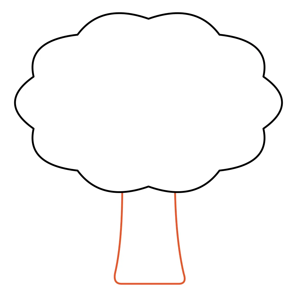 How to draw a tree, step 2: Add a thick trunk under the treetop.