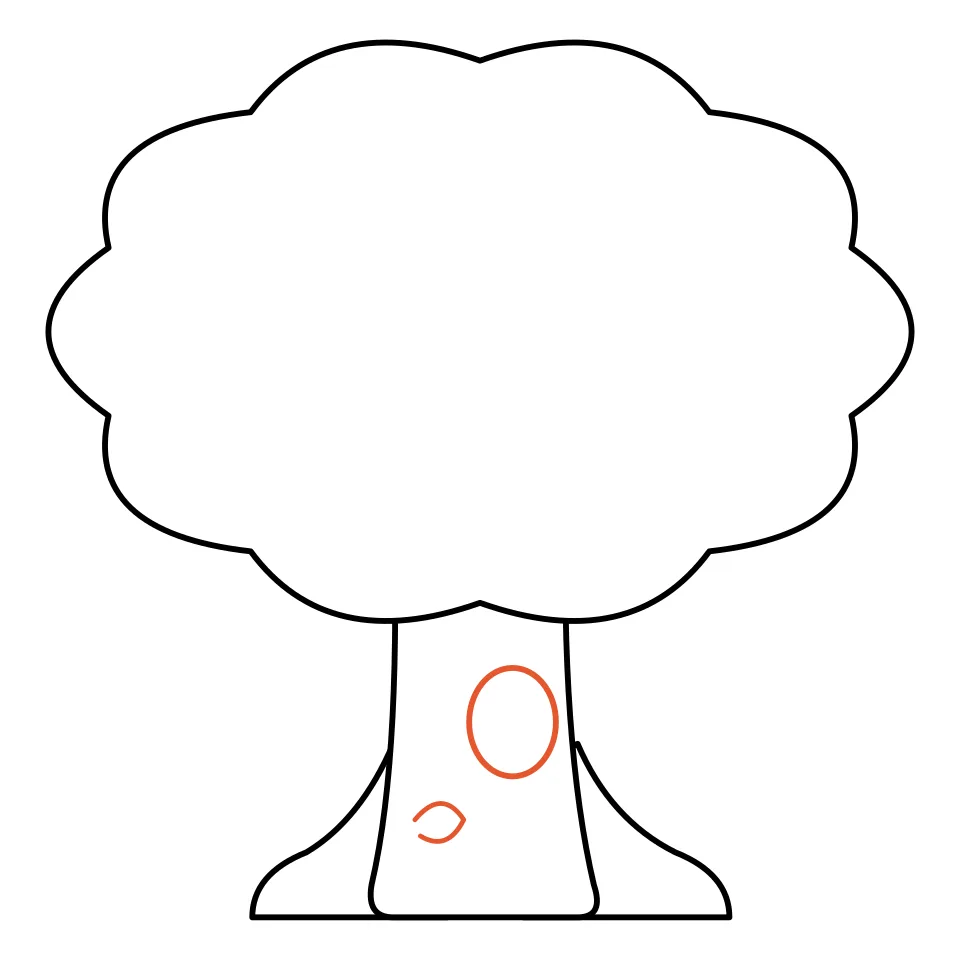 How to draw a tree, step 4: Draw a round hole and a little knot.