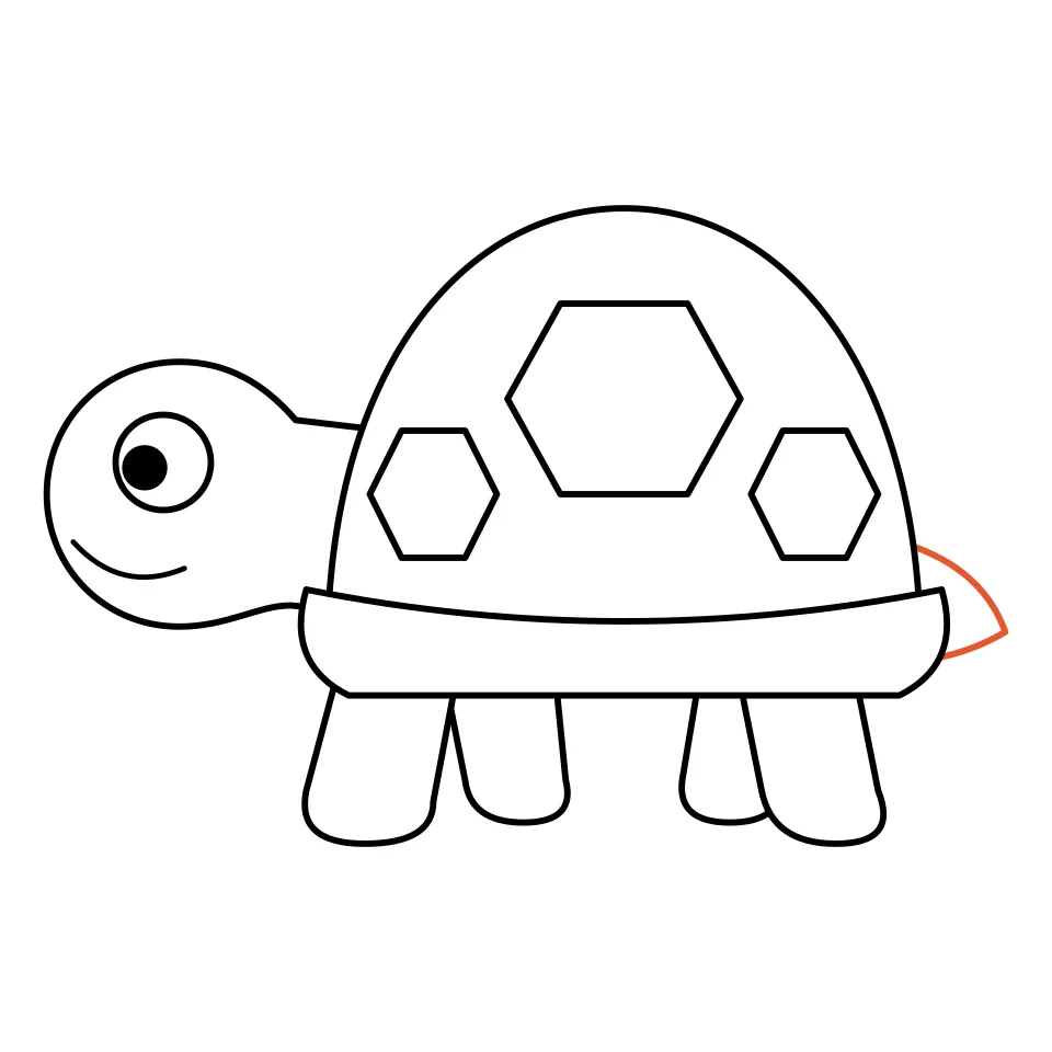 How to draw a turtle, step 7: Finish with a tiny pointy tail.