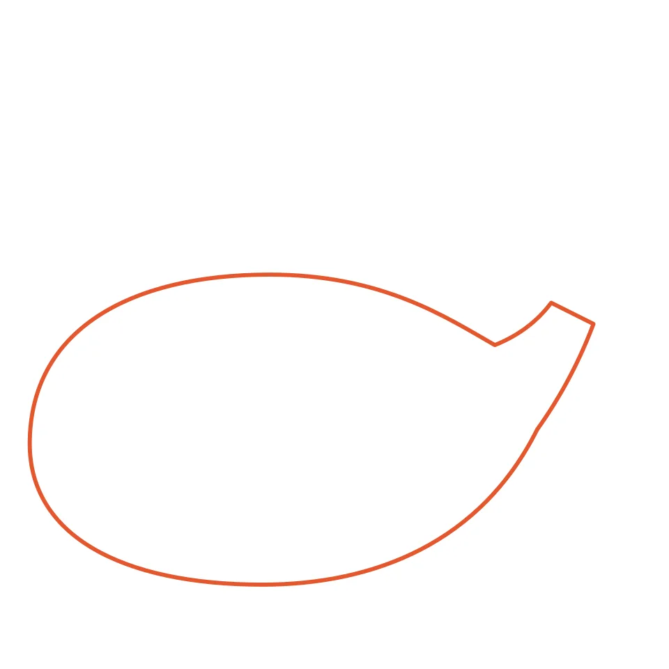 How to draw a whale, step 1: Draw a big round body that gets thin at the back.
