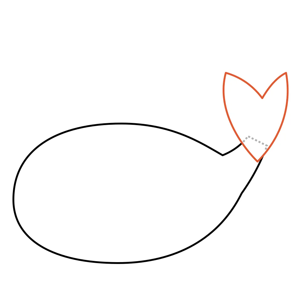 How to draw a whale, step 2: Add a flat tail with two pointy sides.