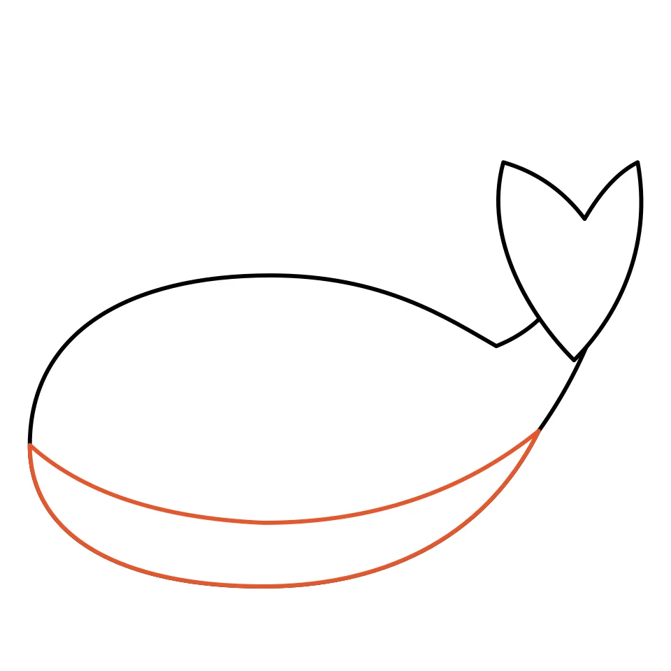 How to draw a whale, step 3: Draw a curvy line for the white belly.