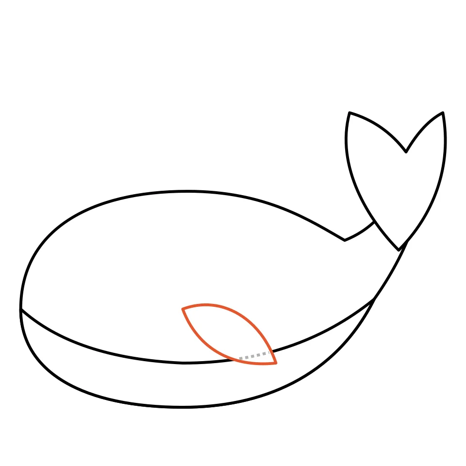 How to draw a whale, step 4: Add a small flipper on the side.