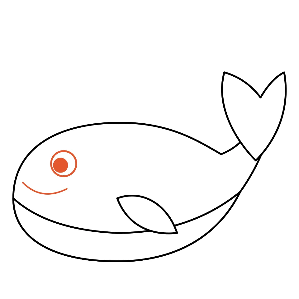 How to draw a whale, step 5: Give your whale an eye and a happy smile.