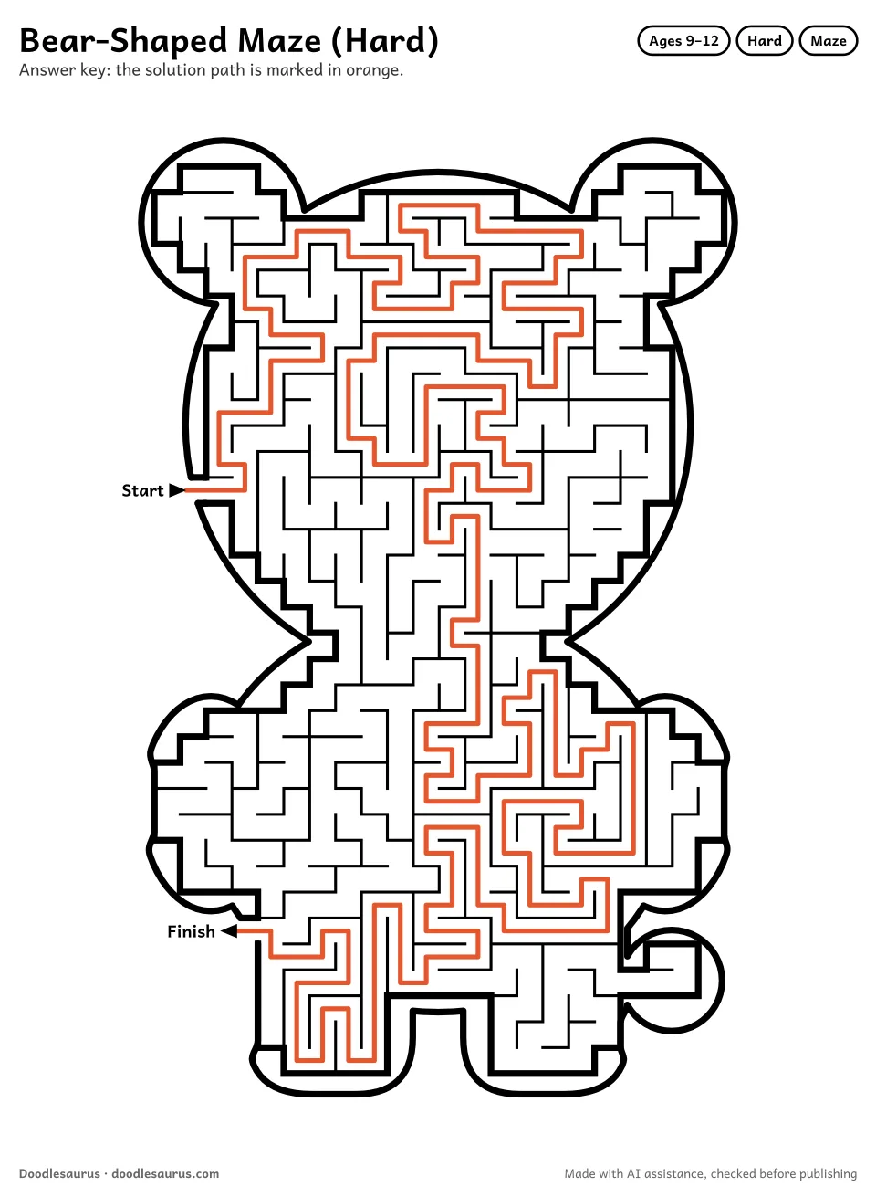 Answer key for Bear-Shaped Maze (Hard)