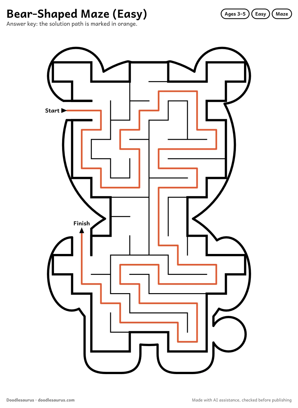 Answer key for Bear-Shaped Maze (Easy)