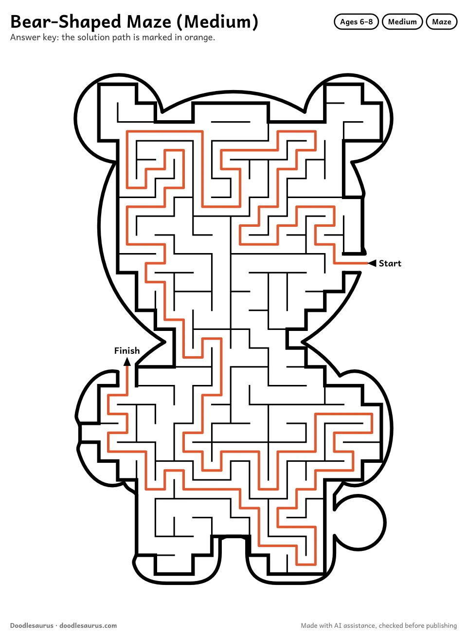 Answer key for Bear-Shaped Maze (Medium)