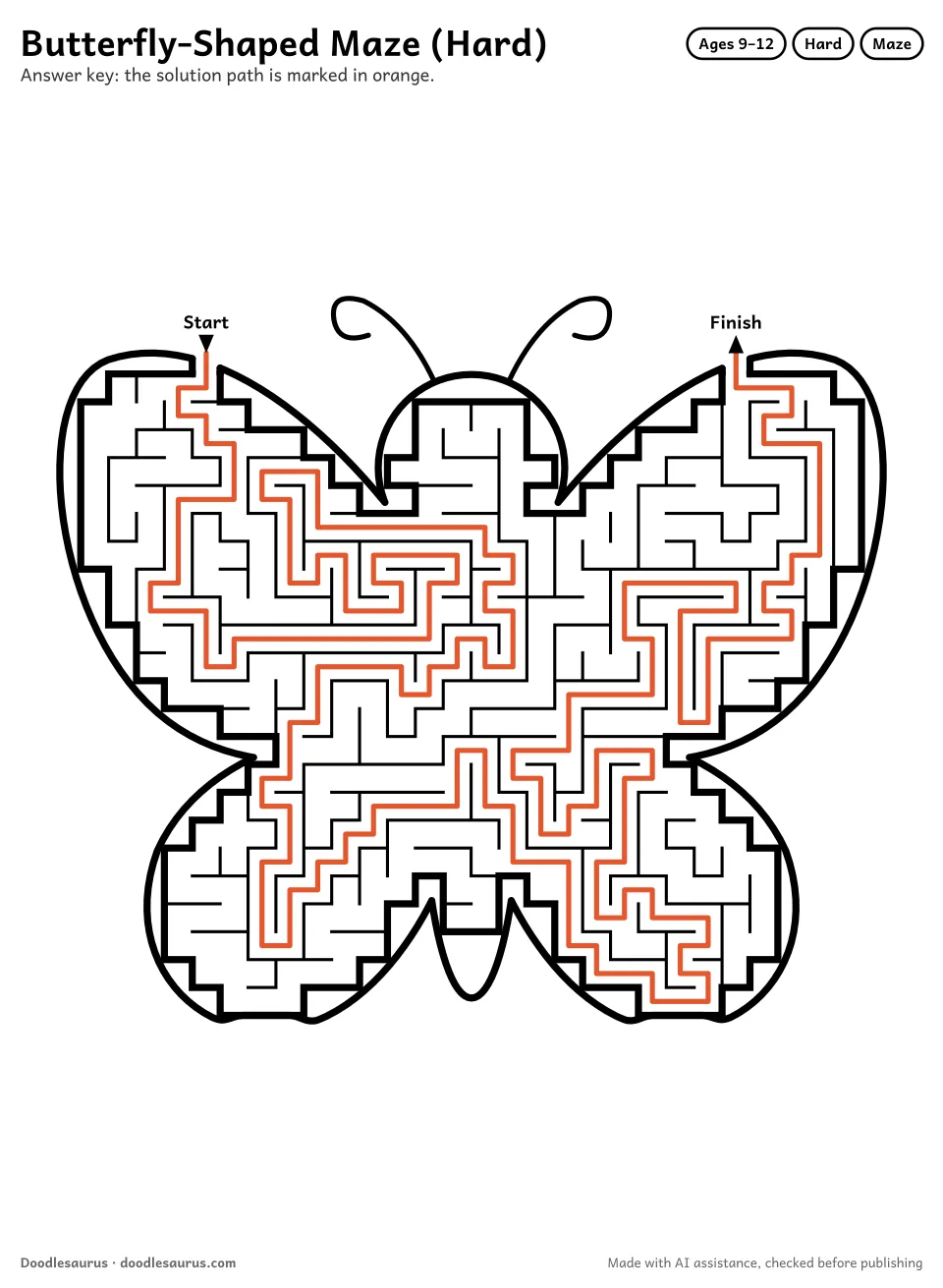 Answer key for Butterfly-Shaped Maze (Hard)