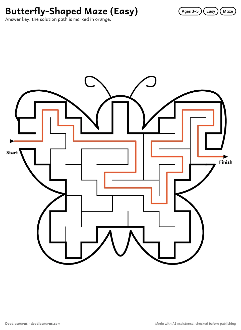 Answer key for Butterfly-Shaped Maze (Easy)