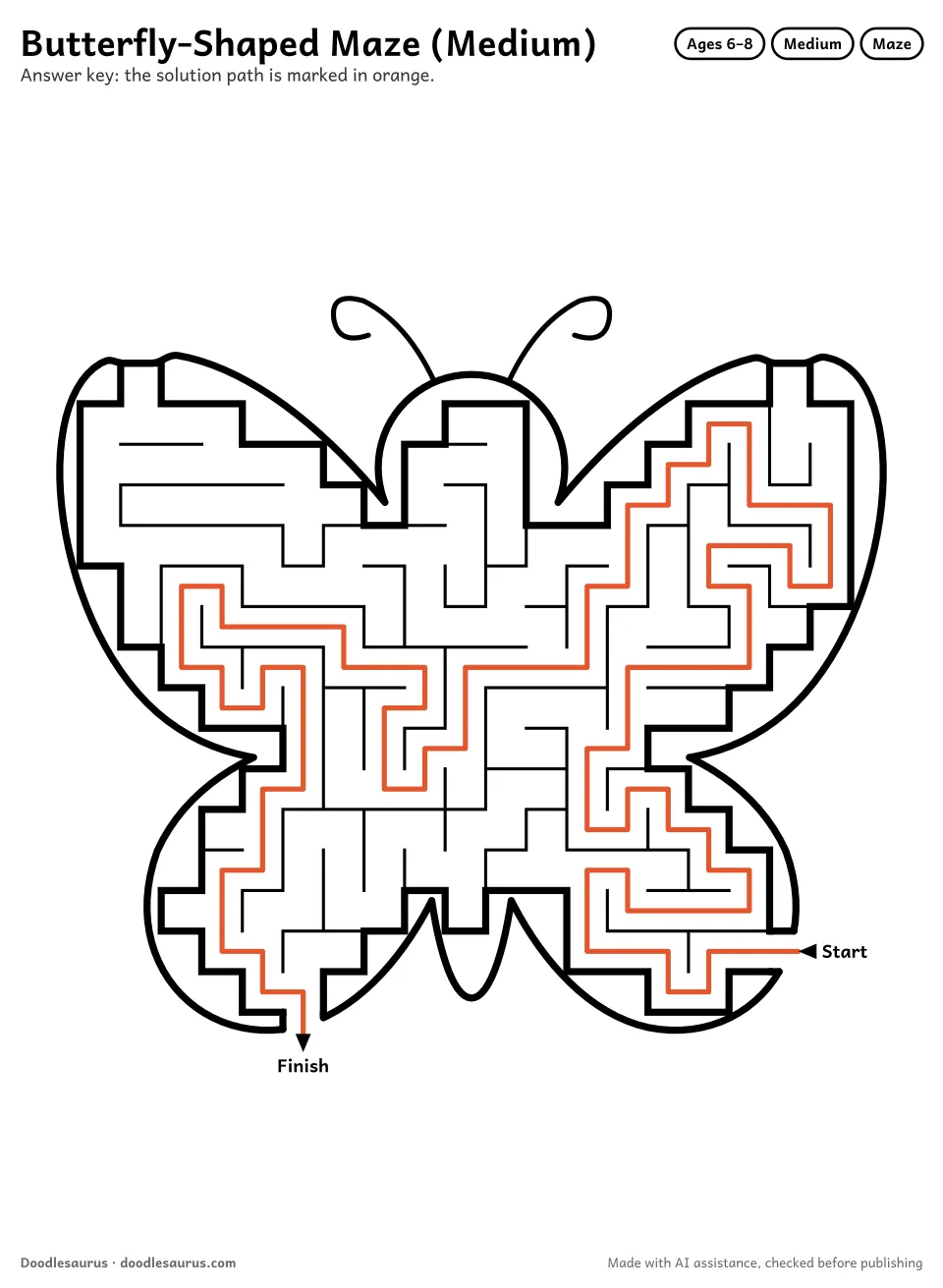 Answer key for Butterfly-Shaped Maze (Medium)