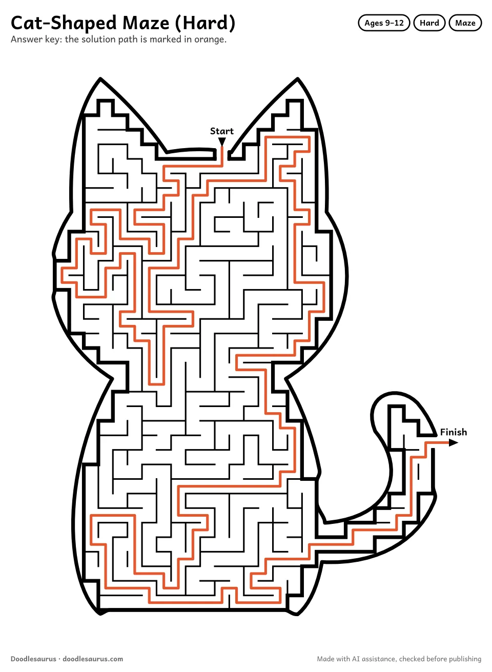 Answer key for Cat-Shaped Maze (Hard)