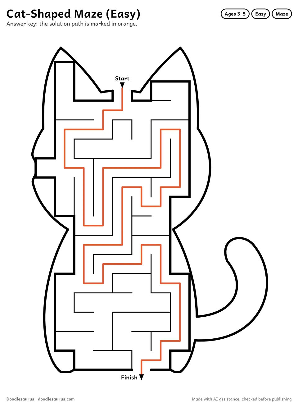 Answer key for Cat-Shaped Maze (Easy)