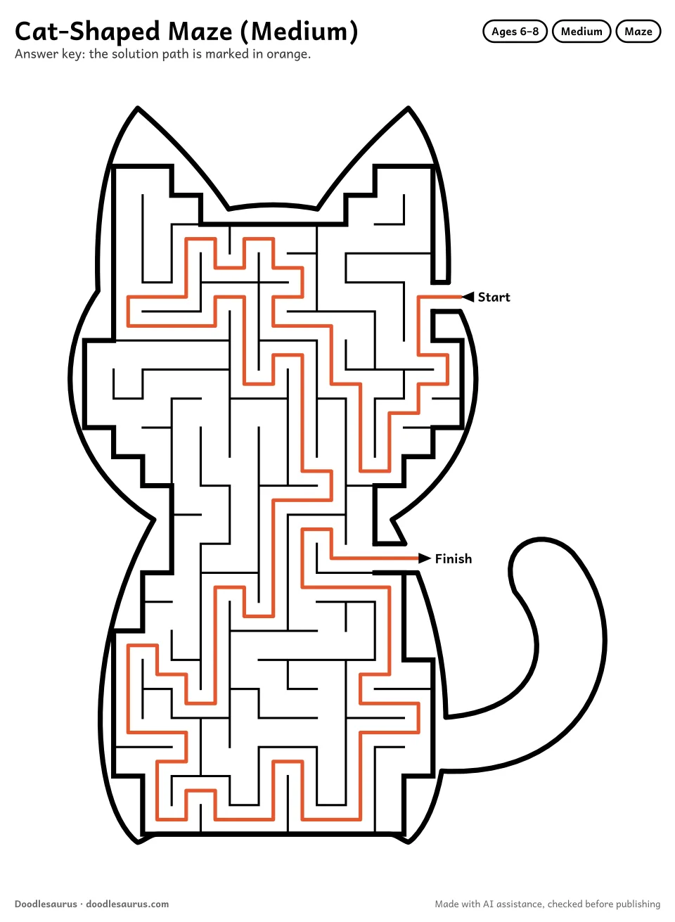 Answer key for Cat-Shaped Maze (Medium)