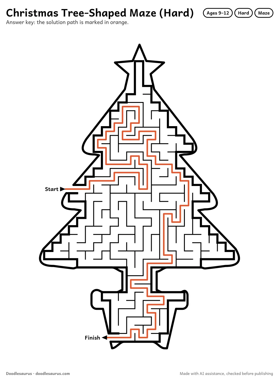 Answer key for Christmas Tree-Shaped Maze (Hard)